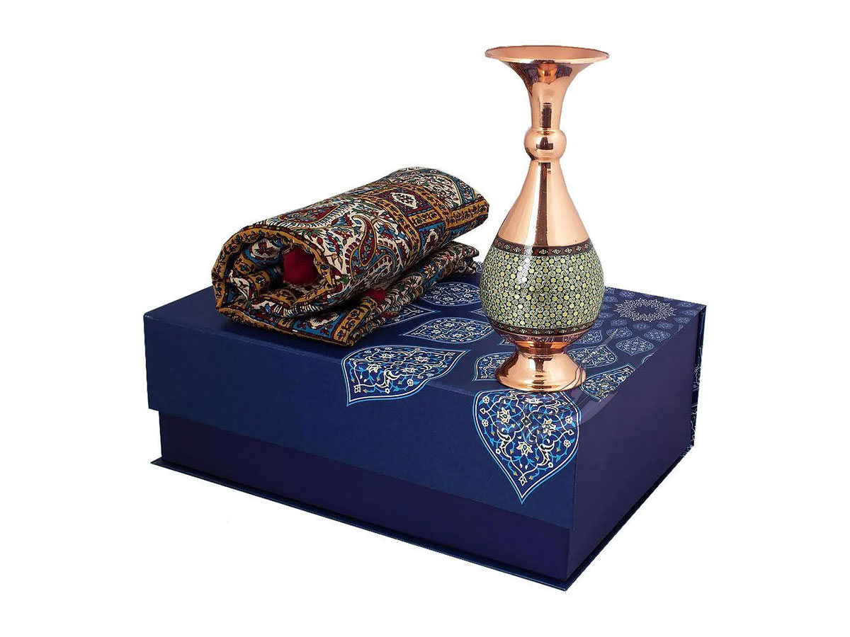 پک هدیه گلدان 20 مس و خاتم و سفره قلمکار